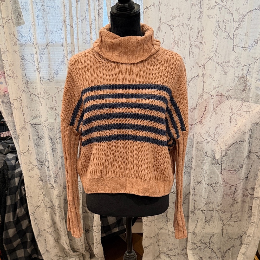 SO Pink and Blue Striped Cowl Neck Sweater Size L